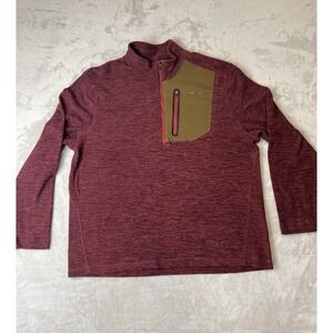 Eddie Bauer Men XL Quarter Zip Pullover Red Heather Brown Pocket Outdoor Hiking